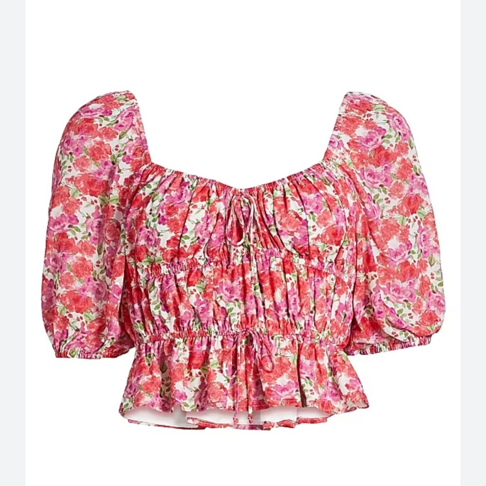 WAYF Floral Puff Sleeve Peplum Top (NWT) - Size M